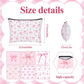 6 Set Pink Coquette Bow Gifts Include 6 Pink Bow Makeup Bags 6 Silk Hair Scrunchies for Women Girls Preppy Cosmetic Bag Scrunchie for Wedding Birthday Mother's Day Nurses Day Coquette Party Favors