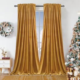 Dchola Mustard Yellow Velvet Curtains for Bedroom Window, Super Soft Vintage Luxury Heavy Drapes, Room Darkening Rod Pocket Curtain for Living Room, W52 by L120 inches, 2 Panels