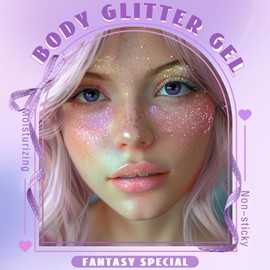 HOSAILY Roll on Body Glitter Gel, Holographic Chameleon Color Changing Hair Glitter Gel for Face Under Light, Mermaid Festival Party Rave Accessories Sequins Shimmer Makeup (8# Sparkling Pink)