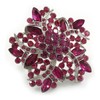 Avalaya Large Magenta Crystal Layered Flower Cocktail Ring in Silver
