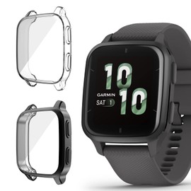 SeNool [2-Stück Hülle Kompatibel mit Garmin Venu Sq 2 Schutzhülle Schutzfolie, Soft TPU Slim Stoßfestes Plattierte Displayschutzfolie für Venu Sq 2 Cover- Klar+Schwarz