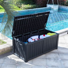 YITAHOME 120 Gallon Outdoor Storage Deck Box, Large Resin Patio Storage Box with Slide-Locking Lid, 53"L 2-Person Bench Seat for Outdoor Pillows, Garden Tools & Pool-Supplies, Waterproof (Black)