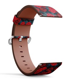 THAZEE 20mm Quick Release Replacement Leather Watch Band (Red Rose Seamlees Retro) Smartwatch Strap Bracelet for Women, Men