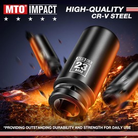 MTO 1/2" Drive 23mm Deep Impact Socket, 6-Point Metric Socket for Automotive Maintaince, CR-V Steel Meets ANSI Standards