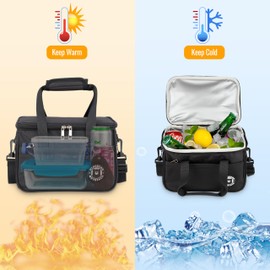 HIHIBEAR Cool Bag 9L [Leak-Proof PEVA Lining], Lunch Box Bag, Double Handle Lunch Bag Insulated, Cool Bag Foldable Lunch Bag, Portable Lunch Bag Work Travel Office Picnic (Black, 9L)