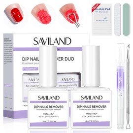 SAVILAND Essentials Dip Nail Remover Kit: 2Pcs Dip Powder Removal Gentle Easy Remove Dip Nails With Cuticle Oil Nail File Gel Remover No Soaking Wrapping Home Use 15ml