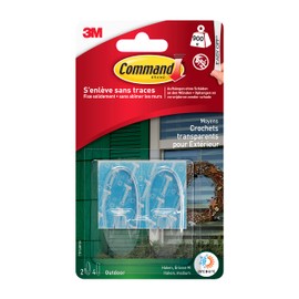 Command Transparent Medium Command Hooks M (Set of 2) for Outdoor Use in Oval Shape - Hanging Wreaths, Signs and Other Outdoor Objects