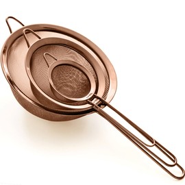 Proto Future Strainer Set Fine Mesh – Premium 304 Stainless Steel (18/8) – 8″, 5.5″ and 3.3″ Sturdy Kitchen Strainers (Copper)