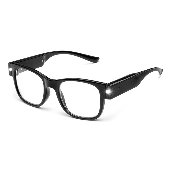 SKYWAY - anteojos de lectura LED brillantes con luces de lectura y anteojos de visión clara unisex, Negro, 2.5X