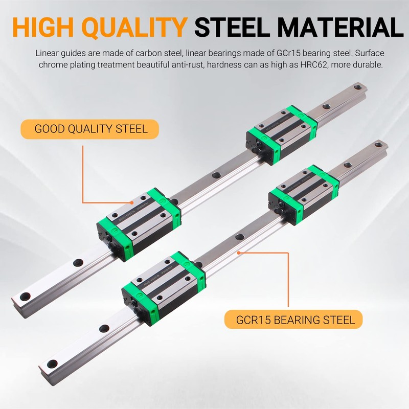 ANWOKIT 2Pcs HGR15-400MM Linear Rails kit with 4 Bearing Block,1Pcs