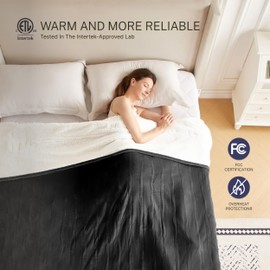 Thermylux Electric Blanket Full 72"x84" Heated Electric Blankets 10 Heating Levels 8 Hours Auto Off Fast Heating and Overheat Protection ETL Certified Machine Washable,Black