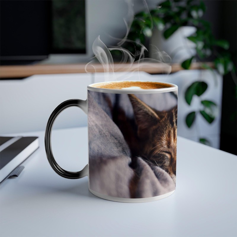 Thermoreagierende Tasse Magische Tasse – schlafende Tiger-Kätzchen, niedlich, Relax Chill