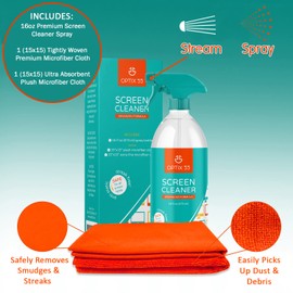 Screen Cleaner Spray Kit | 16oz Large Bottle TV Screen Cleaner Spray + 2 (15x15) Microfiber Cleaning Cloth for Computer Screen Monitor, LED LCD TV, Tablet, Phone, Laptop, Electronic Devices Cleaner