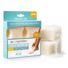 Spongeables Pedi Scrub Foot Exfoliating 20+ Wash Sponge, Argan Oil, 2 Count