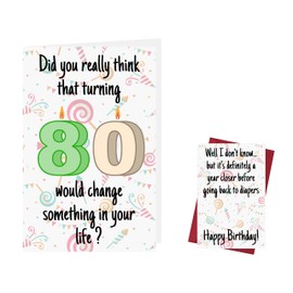 Karto Funny 80th Birthday Card for Men Women - Large 5.5x8.5 inch 80 Years Old Birthday Cards for Him Her - Diapers