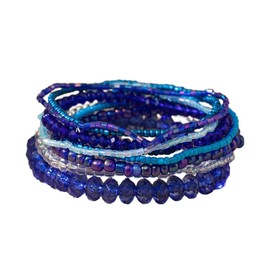 Azusa Sun Bohemian Multilayer Stackable Beaded Bracelets for Women Colorful Blue Pink Crystal Glass Beads Stretch Bangle Bracelet Summer Beach Hawaii Jewelry - Dark Blue