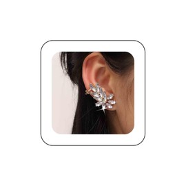 Vacaonio Bling Rhinestone Ear Cuff Earring Cluster Crystal Climber Crawler Earring Gold Cz Bridal Cuff Earring Sparkling Rhinestone Cuff Wrap Earring Jewelry for Women