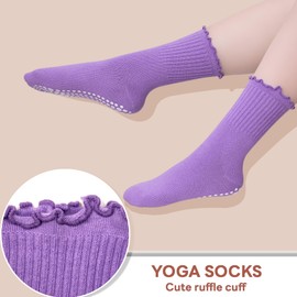 Skibeaut Pilates Yoga Socks Women 3 Pairs Non Slip Grips Anti Skid Sticky Hospital Socks for Woman