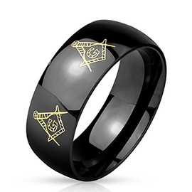 Coolbodyart Classic Line Stainless Steel 316L Black Gold Masonic Design 8 mm Wide Available Ring Sizes 60 (9) – 72 (14), Stainless Steel