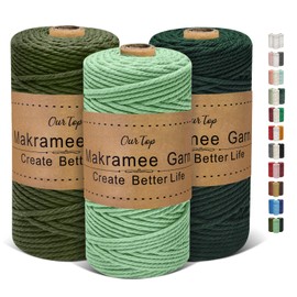 OurTop Premium Macrame Yarn Set of 3, 3 mm x 100 m Macrame Cord, Macrame Cord, Yarn for DIY Crafts, Weaving Decoration, Hanging Plant Hanger (Light Green, Dark Green, Army Green)