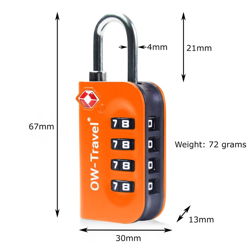 OW-Travel Luggage Locks TSA Approved (2 Pack Orange) 4 Digit
