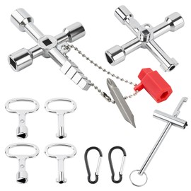 Annickee Pack of 9 Universal Tap Keys, 4-Way Service Cross Universal Key with Triangle Key, Round Key and Carabiner, for Electricity Meters, Water Meters, Elevators