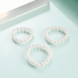 Rnivida 3Pcs Stretch Pearl Rings for Women,Faux Pearl Ring Strand 3MM Stackable Rings Adjustable Size (3MM)