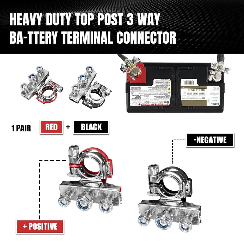 2PCS Battery Terminal Connectors, Battery Cable Terminal End, Universal 12V
