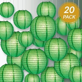 Quasimoon PaperLanternStore.com Ultimate 20-Piece Emerald Green Paper Lantern Party Pack - Assorted Sizes of 6, 8, 10, 12 Inch (5 Round Lanterns Each) for Weddings, Birthday, Events and Decor