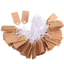 FAMIDIQGO Pack of 100 Marking Labels, Kraft Paper Price Tags, Writeable Blank Price Tags with Elastic Band for Hanging, 2.6 x 1.5 cm