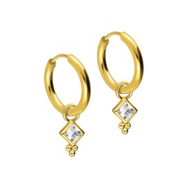 FILANGO 1 Pair Surgical Steel Ear Clicker Hoop Earrings Crystal Square Choice of Colours and Sizes, Stainless Steel