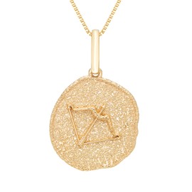 Boston Bay Diamonds Reversible Double Sided Freeform Round Diamond Saggitarius Zodiac Astrology Pendant Necklace in 14K Yellow Gold Plated Sterling Silver with 18 Inch Box Chain