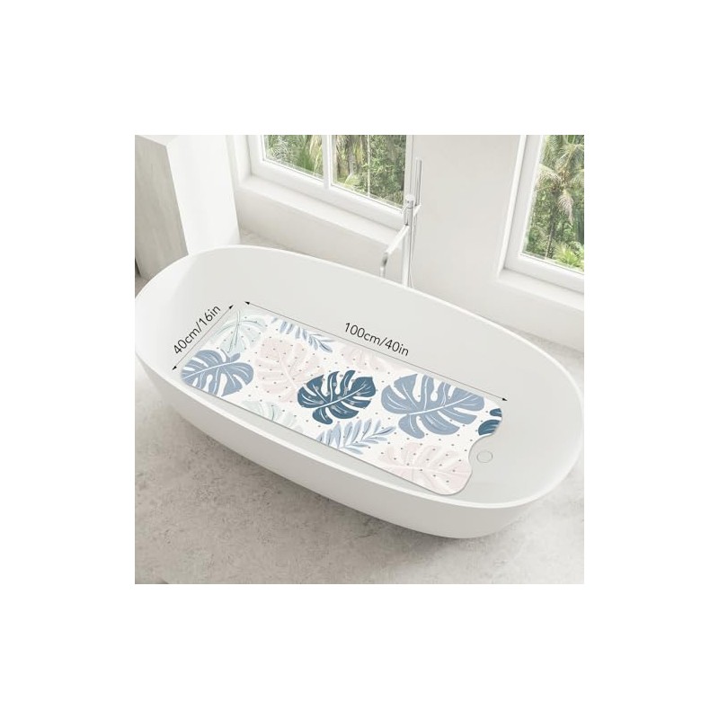 SHUCHING Non-Slip Blue Bath Mat for Safe Showering