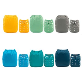ALVABABY Baby Cloth Diapers 6 Pack with 12 Inserts One Size Adjustable Washable Reusable for Baby Girls and Boys 6BM101