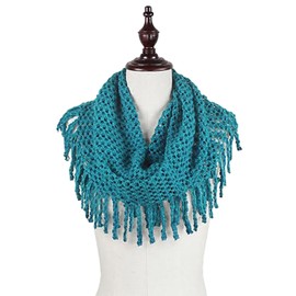 stylesilove Two Tone Womens Winter Warm Mini Tube Infinity Scarf With Fringe (One Size Fits All, Turquoise)