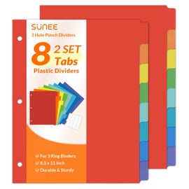 SUNEE 8 Tab Binder Dividers,Plastic Dividers for 3 Ring Binder,3 Ring Binder Dividers with Tabs for School Office Home Supplies,Bright Color, 2 Set