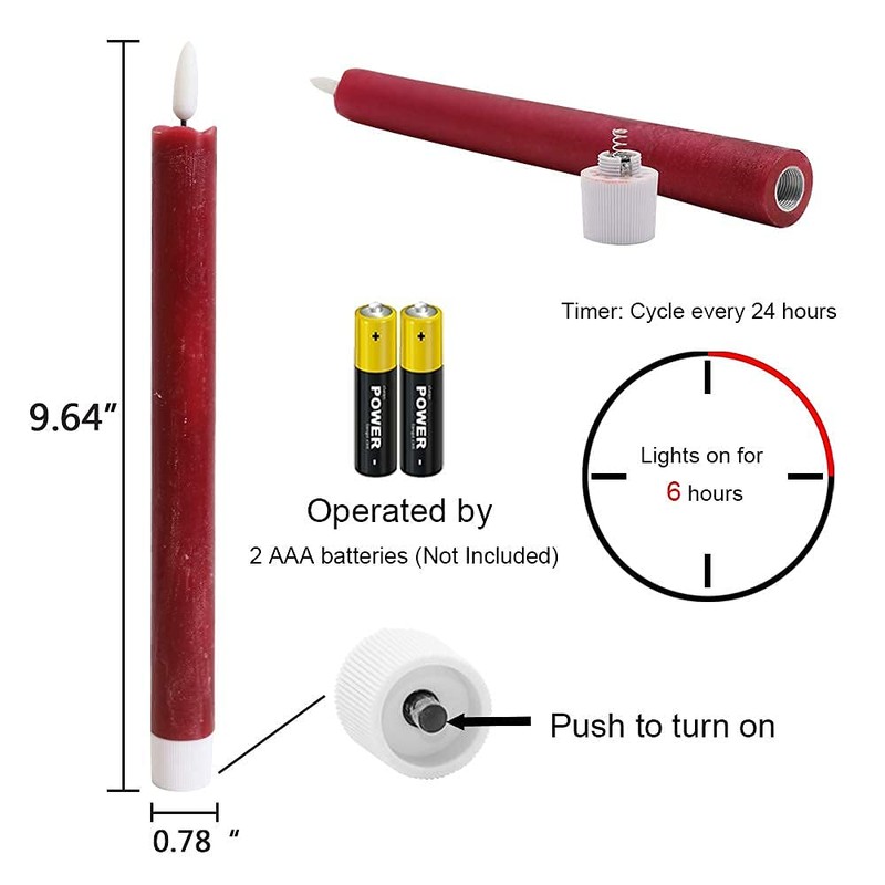 Wondise Flameless Taper Candles with Timer, Battery Operated Real Wax