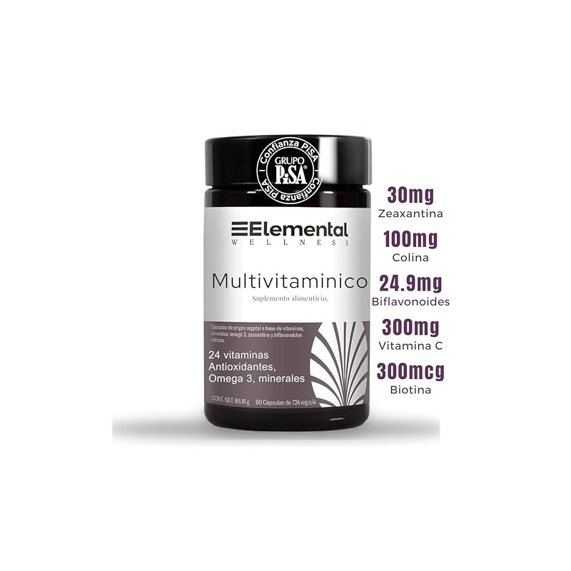 ELEMENTAL Multivitamínico Wellness 90 Cápsulas Diario Sin Gluten