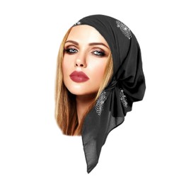 ShariRose Gray Headscarf Sparkly Chiffon Non Slip Head Wear for Women Pre Tied Handmade (Gray silver rhinestones)