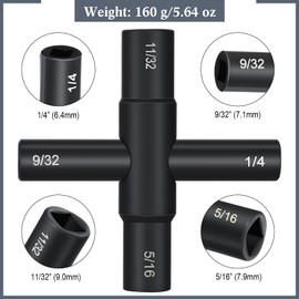 Honoson 2 Pieces 4 Way Sillcock Water Key 1/4", 9/32", 5/16", 11/32" Hose Bib Key Steel Sillcock Wrench Water Utility for Faucet Hose Bib Spigot Valve(Black)