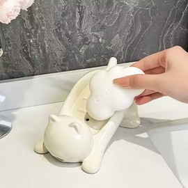 Cute Cat Drain Soap Holder - Self Draining Plastic Soap Dish for Bathroom