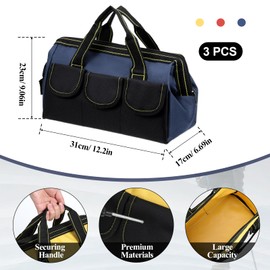 3 Pack Wide Mouth Tool Bag, 13 Inch Waterproof Power Tools Organizer Heavy Duty Drill Bag Electrician Tool Tote for Professionals, Construction Electricians Carpenter and DIY Enthusiasts