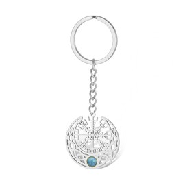 VASSAGO Nordic Viking Keyring Stainless Steel Compass Vegvisir Keyring Crescent Moon Celtic Knot Talisman Amulet Jewellery (Silver)