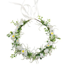 Xinyanmy Flower Wreath Hair Flower Crown for Women Girls Artificial Flowers Crown Flower Headband Hair Flower Wreath Headband with Ribbon for Party Festival Wedding Ceremony