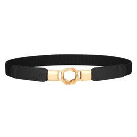 JasGood Women's Thin Elastic Waist Belt Stretchy Retro Hook Belt for Dress, 1-Black