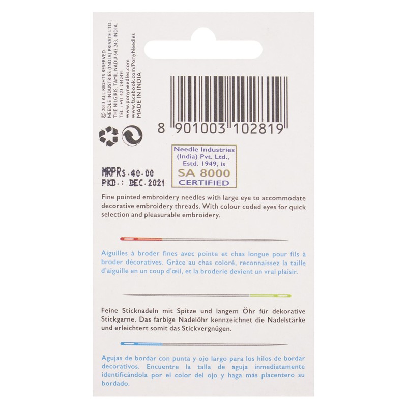 Pony Eye Hand Sewing Needle Compact: Crewels, Multi-Colour, one Size