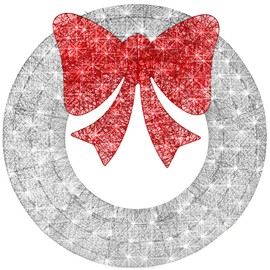 Best Choice Products 36in Pre-Lit Outdoor Christmas Wreath Decoration, LED Metal Holiday Decor for Home w/ 120 Lights, Bow - Silver/Red