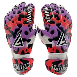 ATHPIK Goalie Goalkeeper Gloves for Kids & Youth Fingersave, pro Soccer Gloves with Grip, Football Goalie Gloves for Kids 8-12, Boys, Girls, Size 5/6/7 (Pink&Puple, 7)