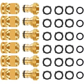 FRQNTKPA Garden Hose Quick Connector, No-Leak 3/4 Inch GHT Thread Fitting Water Hose Female Adapter and Male Adapter, Heavy-Duty Rust Resistant Brass Water Pipe Connect, Easy to Use (6 Pack ï¼‰