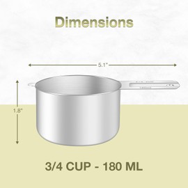 BERYLER 2PCS 3/4Cup (180ml, 6oz) Single Measuring Cup, Etched Inner Scale Stainless Steel Measure Scoop, Metric and US Measurement, Dishwasher Safe